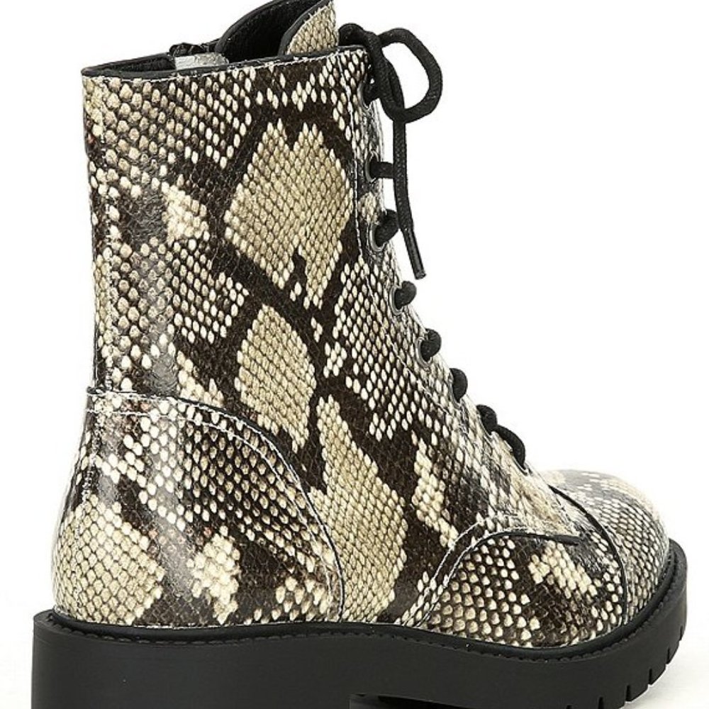 Chelsea & Violet War Snake Print Combat Block Heel - Picture 2 of 6